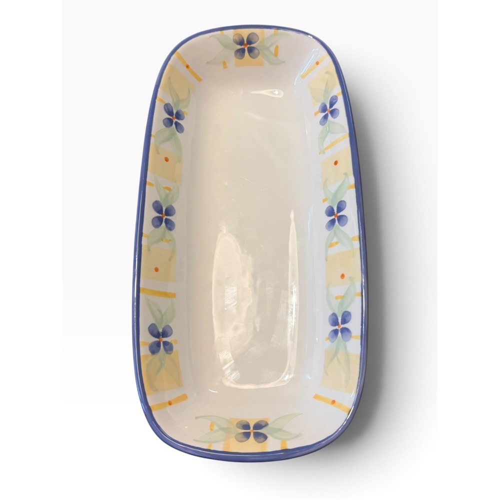 Pfaltzgraff Summer Breeze Corn Dish Narrow Serving Tray Blue Floral Yellow Trim